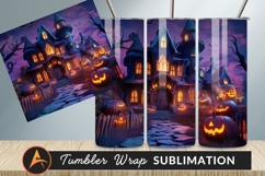 Spooky Haunted House With Pumpkins Tumbler Png Product Image 1