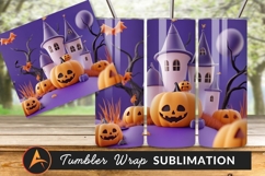 Halloween Night Castle Pumpkin Tumbler Png Product Image 1