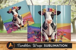 Cow With Flower Crown On Colorful Background Product Image 1