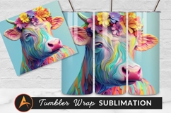 Colorful Cow With Flowers Tumbler Png Product Image 1