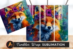 Artistic Fox Portrait With Floral Crown Tumbler Design Product Image 1