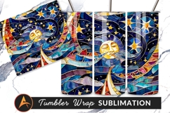 Stained Glass Moon Sun And Stars Tumbler Design Product Image 1