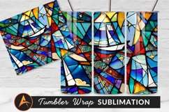 Stained Glass Sailboat Ocean Tumbler Png Product Image 1