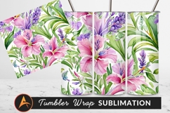 Watercolor Floral Pattern With Pink Lily Blooms Tumbler Product Image 1