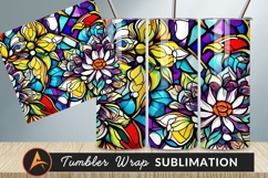 Colorful Floral Stained Glass Tumbler Png Design Product Image 1