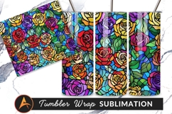Stained Glass Rose Floral Pattern Tumbler Png Product Image 1