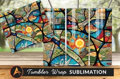 Vibrant Cityscape Stained Glass Art Mosaic Tumbler Product Image 1