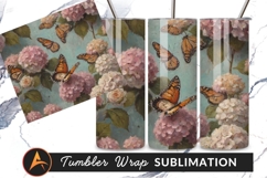 Hydrangeas And Butterflies Botanical Oil Painting Tumbler Product Image 1