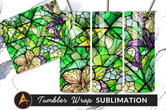 Green Stained Glass Floral Pattern Tumbler Png Product Image 1
