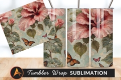 Artistic Floral Painting With Butterflies Tumbler Png Product Image 1