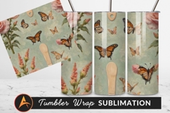 Floral Butterflies And Wood Background Tumbler Png Product Image 1