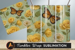 Yellow Roses And Monarch Butterfly Vintage Tumbler Art Product Image 1