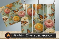 Ranunculus Flowers With Monarch Butterflies Tumbler Product Image 1