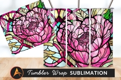 Pink Peony Stained Glass Style Tumbler Png Product Image 1