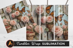 Roses And Butterflies Oil Painting Still Life Tumbler Product Image 1