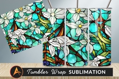 White Flowers Stained Glass Style Tumbler Design Product Image 1