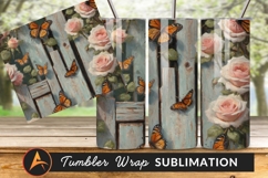 Roses And Monarch Butterflies Painting On Fence Tumbler Product Image 1