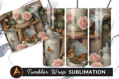 Roses Butterflies And Vintage White Tumbler Png Product Image 1