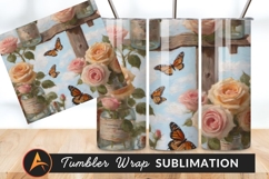Roses And Butterflies In Tumbler Png Still Life Product Image 1