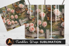 Roses And Butterflies On Rustic Fence Tumbler Png Product Image 1