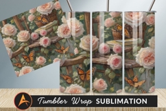 Roses And Butterflies Oil Painting Tumbler Png Product Image 1