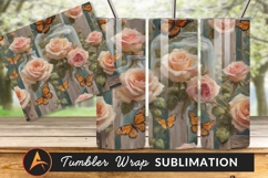 Roses Butterflies And Tumbler Png Still Life Product Image 1