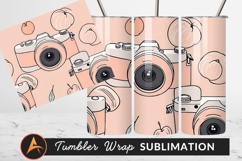 Pink Camera And Peaches Cartoon Pattern Tumbler Product Image 1