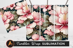 Pink Hibiscus Floral Pattern Dark Background Product Image 1