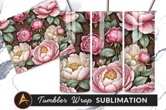 Floral Peonies Seamless Pattern Wood Background Tumbler Png Product Image 1