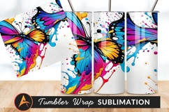 Colorful Butterflies With Paint Splatters Tumbler Png Product Image 1