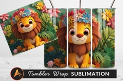 Cute Cartoon Lion With Flower Crown Tumbler Png Product Image 1