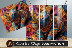 Colorful Ornate Rhino Amidst Floral Background Tumbler Png Product Image 1