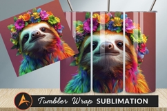 Colorful Sloth With Floral Crown Tumbler Png Product Image 1