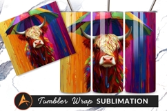 Colorful Highland Cow With Umbrella Tumbler Png Product Image 1