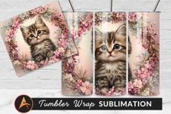 Cute Kitten Surrounded By Floral Wreath Tumbler Image Product Image 1