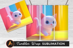 Cartoonish White Kitten On Colorful Background Product Image 1