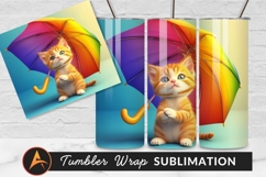 Kitten With Rainbow Umbrella Tumbler Png Product Image 1