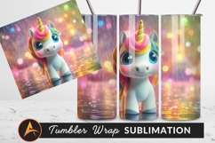 Cute Unicorn With Rainbow Mane In Rain Tumbler Product Image 1