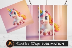 Adorable Cartoon Unicorn Running Pink Background Tumbler Png Product Image 1