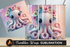 Cute Cartoon Octopus With Floral Crown Art Tumbler Product Image 1