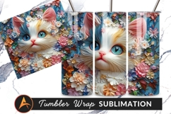 Floral Cat With Blue Eyes Tumbler Png Product Image 1