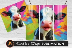 Colorful Cow Portrait Art Tumbler Png Product Image 1