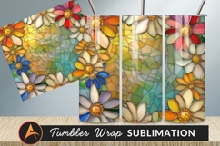 Colorful Flower Stained Glass Tumbler Png Background Product Image 1