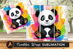 Watercolor Panda With Splashes Tumbler Png Product Image 1