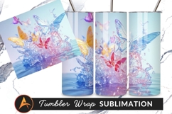Colorful Butterflies Hovering Over Water Splash Tumbler Png Product Image 1