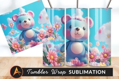 Cute Blue Bear Surrounded By Pink Flowers Product Image 1