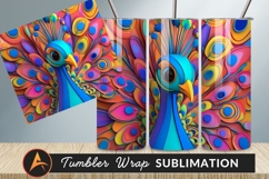 Colorful Stylized Peacock Illustration For Tumbler Png Product Image 1
