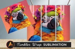 Macaw Parrot Wearing Colorful Floral Crown Portrait Tumbler Product Image 1