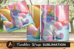 Cartoon Unicorn With Sunglasses Pastel Background Product Image 1