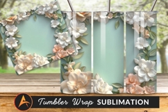 Floral Border Frame On Teal Background Tumbler Png Product Image 1